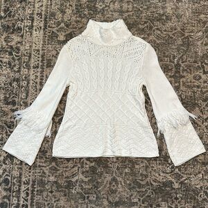 Women’s White House Black Market Mock Neck Sweater with Fringe Details and Beads